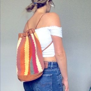Vintage kilim leather boho festival backpack